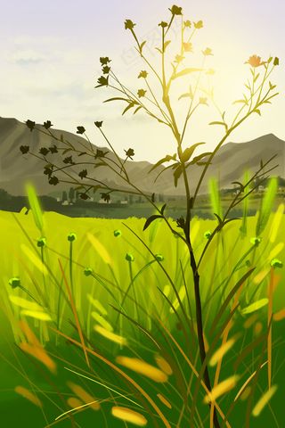 春天春景二月春季风景植物清新唯美手绘