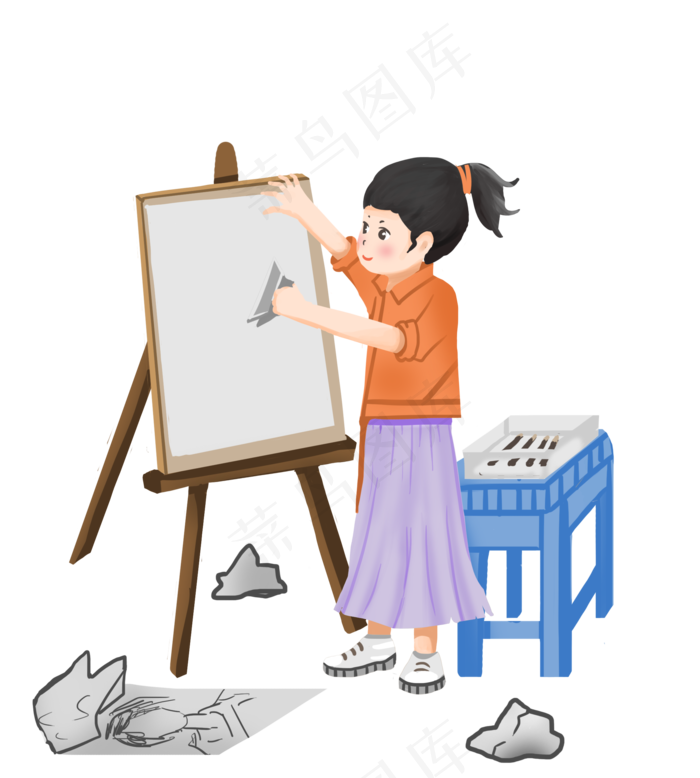 女孩绘画儿童节