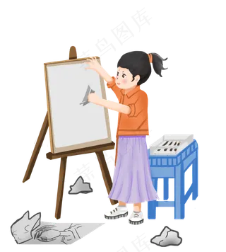 女孩绘画儿童节
