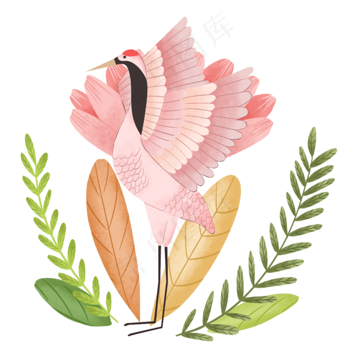 中国仙鹤粉色花开春色装饰