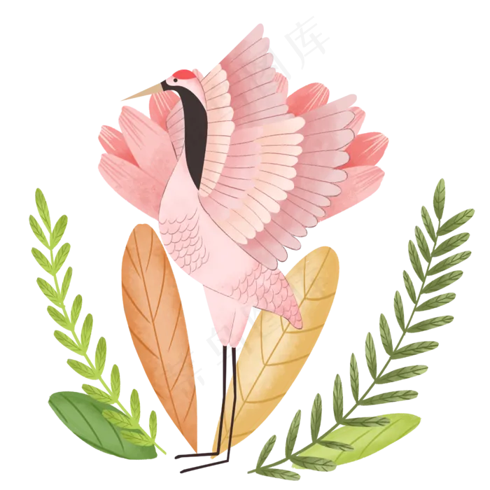 中国仙鹤粉色花开春色装饰(2500X2500(DPI:300))psd模版下载