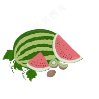 夏天鹅黄色红色绿色手绘肌理西瓜
