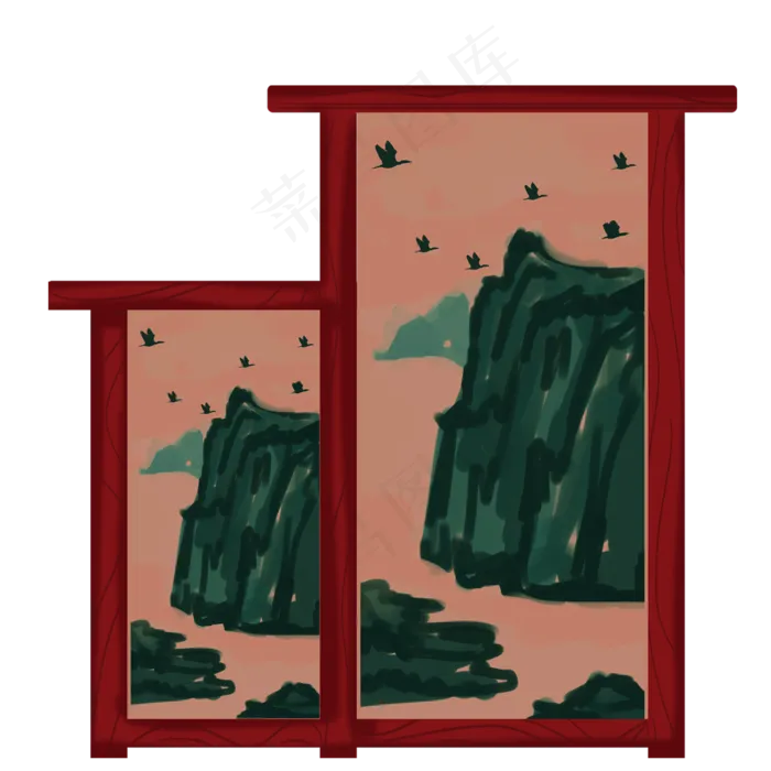 山水屏风(1500X1500(DPI:300))psd模版下载