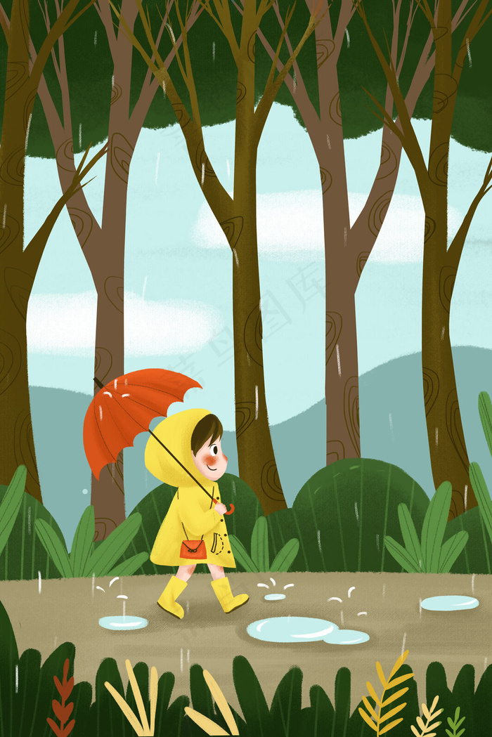 春天春季谷雨雨水下雨踏青24节气小清新