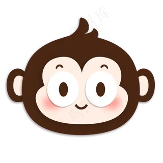 卡通手绘动物肖像可爱Q版猴子,免抠元素