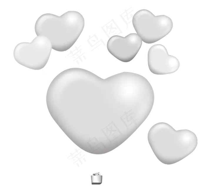 银色心形气球png素材(2698X2516(DPI:300))psd模版下载