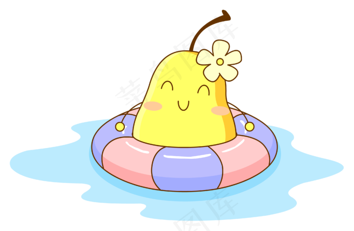 游泳的卡通可爱拟人化梨子免抠图