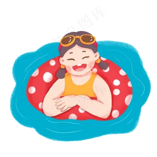 大暑小暑清凉消暑卡通女孩游泳