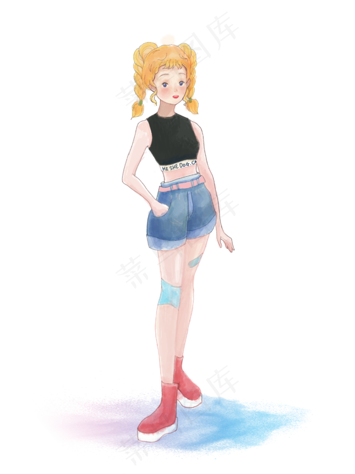 水彩少女清新可爱唯美(3000X4000(DPI:300))psd模版下载