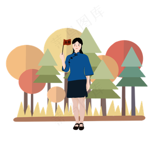 青年节举旗帜民国女孩