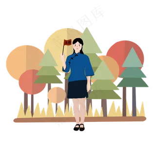 青年节举旗帜民国女孩