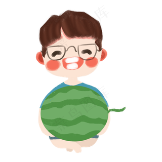 夏季大暑抱着西瓜的可爱男生