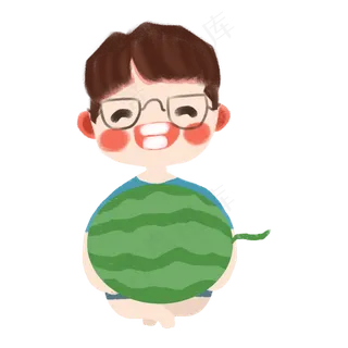 夏季大暑抱着西瓜的可爱男生