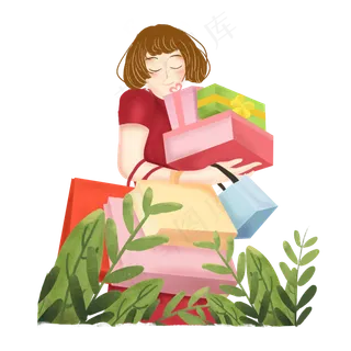 年中618购物女孩png素材