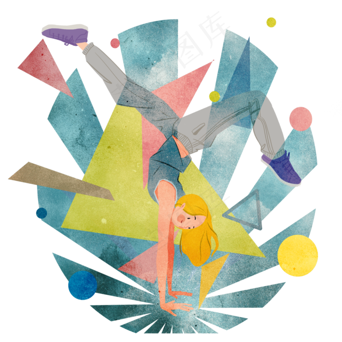 街头街舞少女装饰,免抠元素(3000X3000(DPI:300))psd模版下载