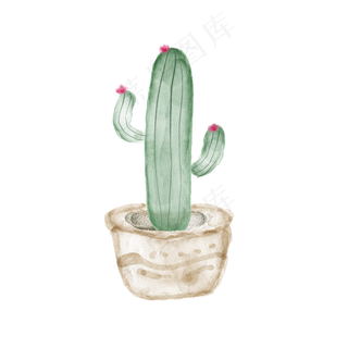 手绘水彩仙人掌盆栽