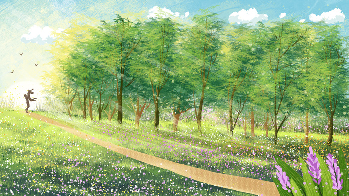 小清新绿色场景治愈系风景竖图(2880*1620px 300 dpi )psd模版下载