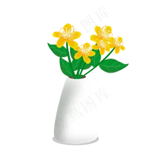 一瓶黄色小花卡通元素