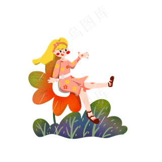 谷雨坐在小花女孩