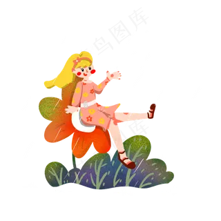 谷雨坐在小花女孩