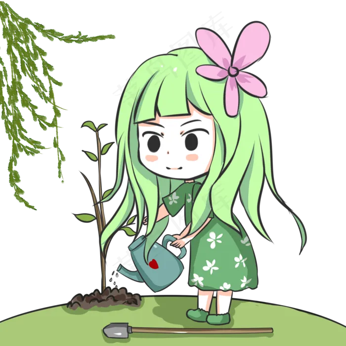 植树节小女孩浇水(2000X2000(DPI:300))psd模版下载