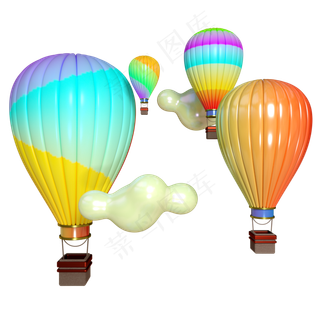 五四青年彩色热气球三维电商空间