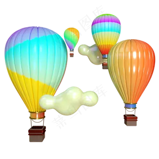 五四青年彩色热气球三维电商空间