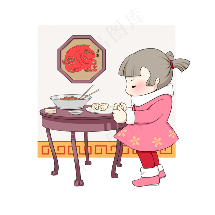 2019新年春节小年卡通女孩,免抠元素