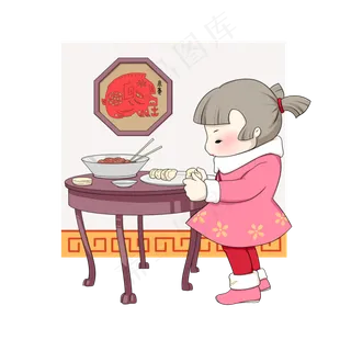 2019新年春节小年卡通女孩,免抠元素