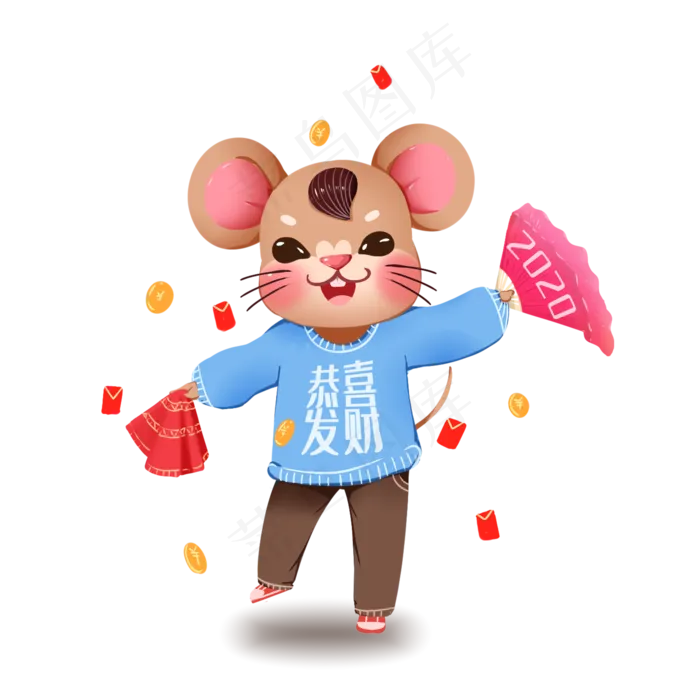 2020年春节红色喜庆鼠年扭秧歌,免抠元素(2000X2000(DPI:300))psd模版下载