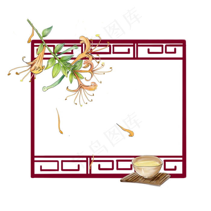 金银花水彩边框免扣,免抠元素(2000*2000px 300 dpi )psd模版下载