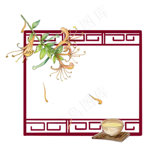 金银花水彩边框免扣,免抠元素