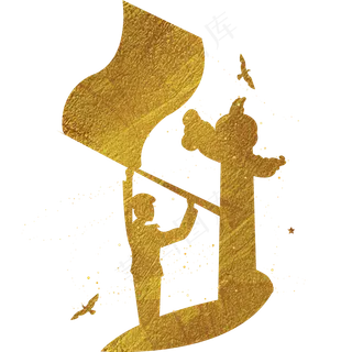 军人国庆挥动国旗华表