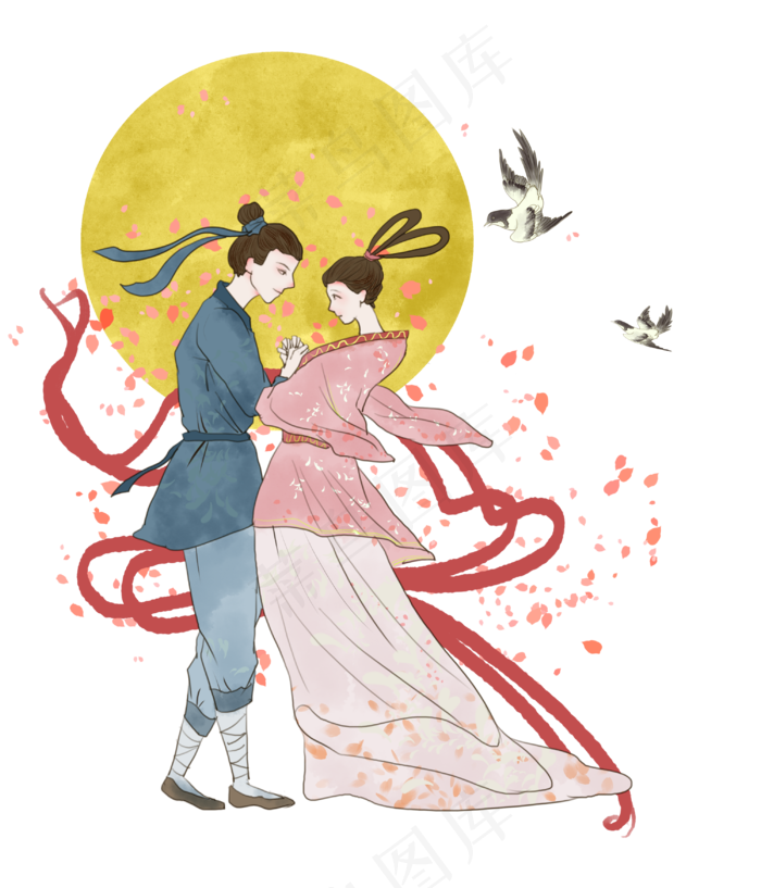 七夕牛郎织女鹊桥相会思念,免抠元素(3000*3500px 300 dpi )psd模版下载
