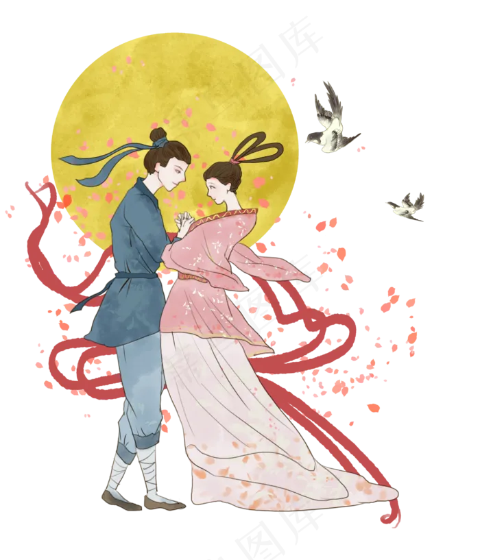 七夕牛郎织女鹊桥相会思念,免抠元素(3000*3500px 300 dpi )psd模版下载