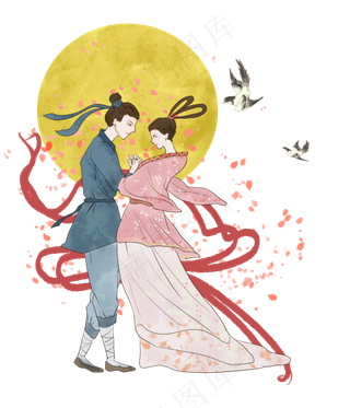 七夕牛郎织女鹊桥相会思念,免抠元素
