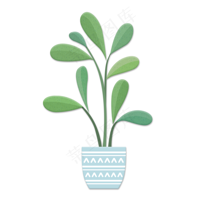 小清新手绘绿色植物大叶盆栽,免抠元素