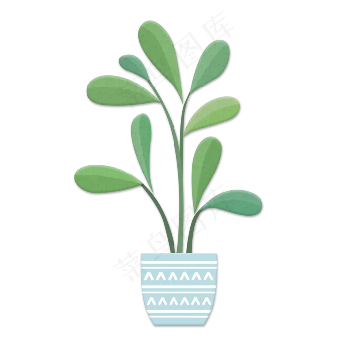 小清新手绘绿色植物大叶盆栽,免抠元素