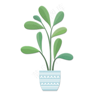 小清新手绘绿色植物大叶盆栽,免抠元素