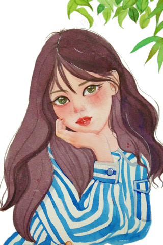 穿条纹衫的长发女孩