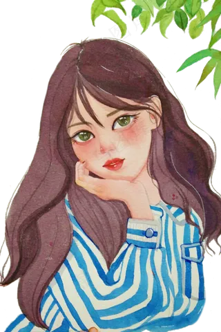 穿条纹衫的长发女孩
