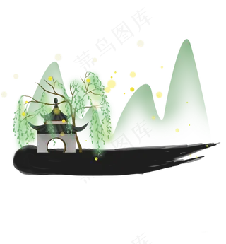 中国风风光墨迹文本框