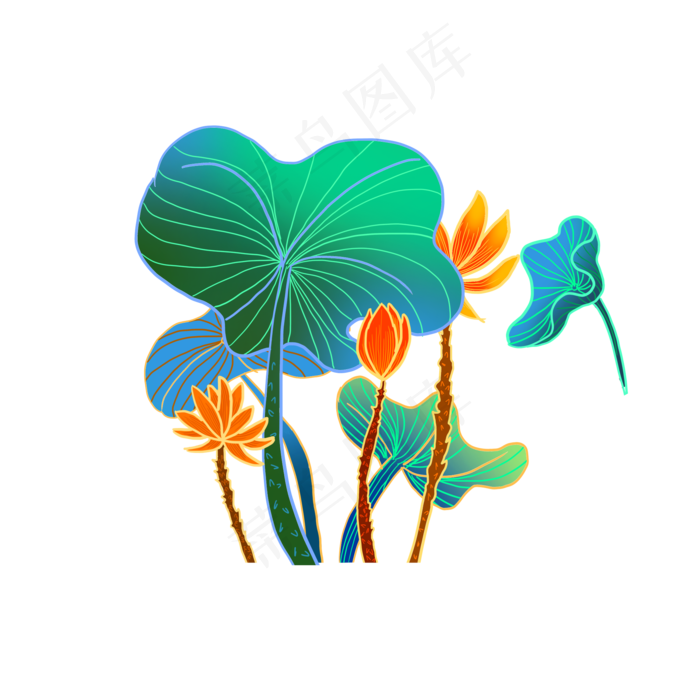 荷叶荷花流光溢彩设计可商用元素