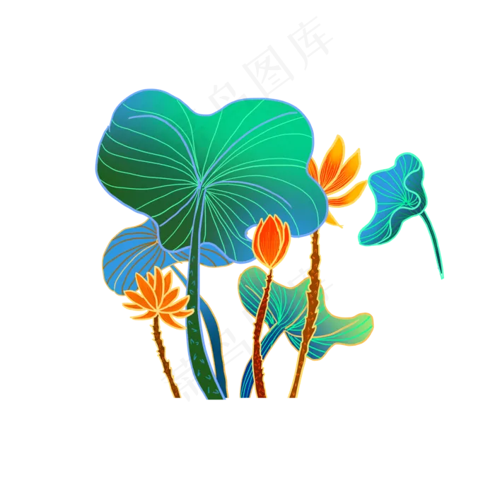 荷叶荷花流光溢彩设计可商用元素(2000X2000(DPI:150))psd模版下载