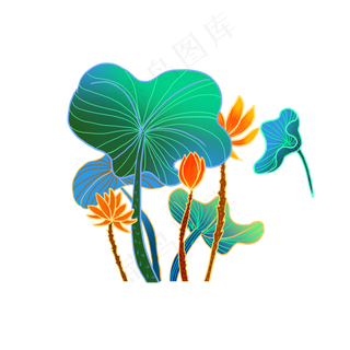 荷叶荷花流光溢彩设计可商用元素