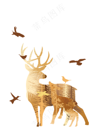 鹿小鸟秋天多重曝光,免抠元素