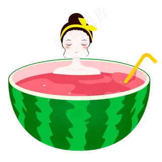 创意泡西瓜浴的小女孩psd元素