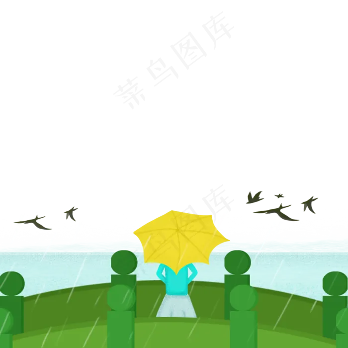 春天湖水雨桥PNG风景装饰绿色(1000X1000(DPI:300))psd模版下载