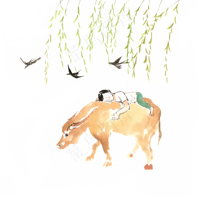 牛背上的儿童(4724X4724(DPI:300))psd模版下载