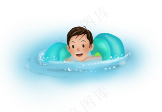 大暑手绘游泳圈和男孩